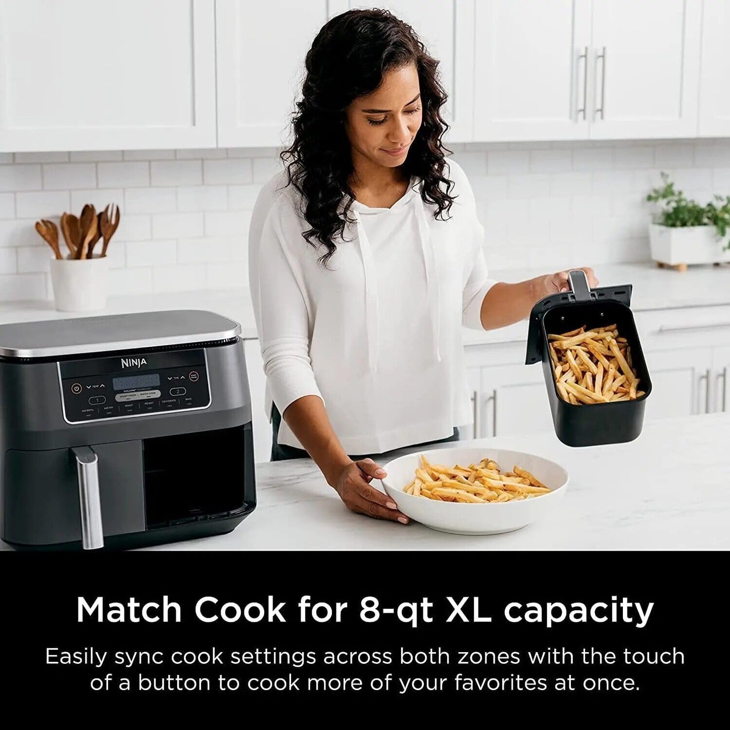 Ninja DZ201 Foodi 8-Quart DualZone Air Fryer - 6-in-1 with Smart Finish & Match Cook