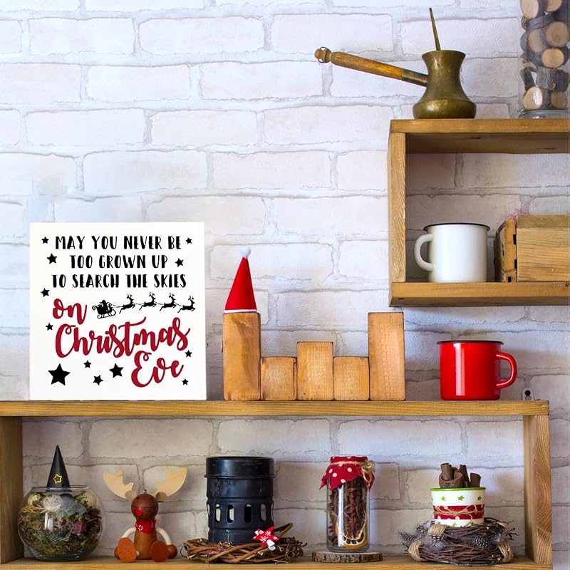 Christmas Eve Rustic Wooden Box Sign - 5.1 x 5.1 in Desk Decor for Home & Office