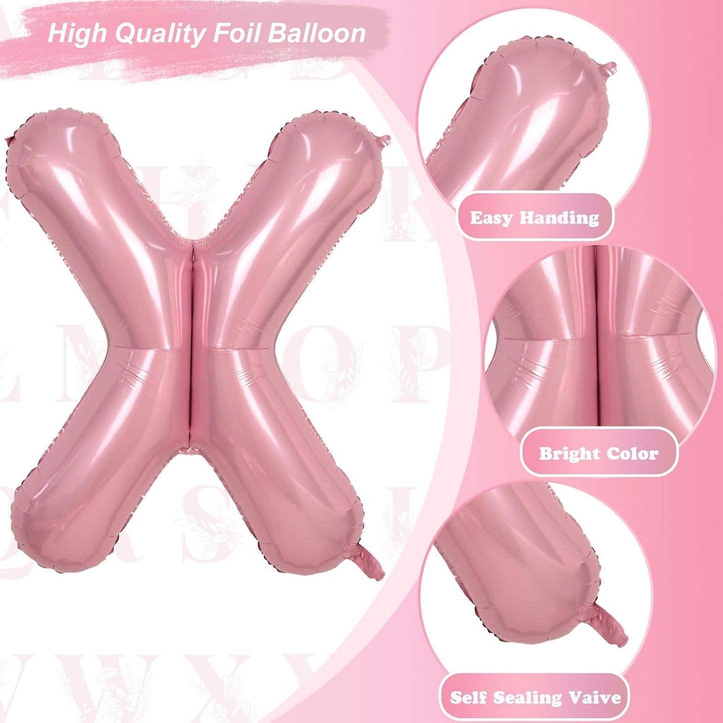 Skiennix 40" Giant Pastel Pink Letter X Balloon - Customizable Mylar Foil Decoration for Birthday Parties