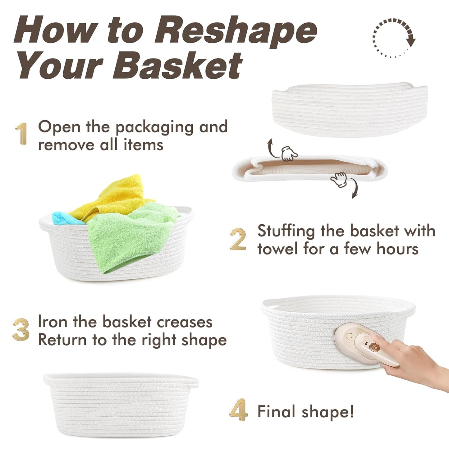 Yeeeasy Small Woven Basket - Cute Gift Basket with Ribbons | 12"x8"x5" White Storage Solution