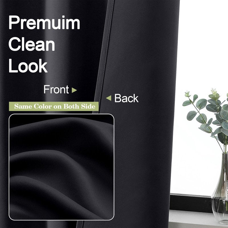 OWENIE Sally Blackout Curtains for Bedroom 63 Inch Length 2 Panels Set, Solid Thermal Insulated Room Darkening Rod Pocket Privacy Window Treatment Curtains Blackout Drapes, W40 x L63 Inch, Black