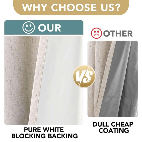 H.VERSAILTEX Linen Blackout Curtains 54 Inches Long 100% Blackout Thermal Insulated Textured Linen Look Curtain Draperies Anti-Rust Grommet, Energy Saving with White Liner, 2 Panels, Natural