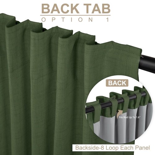 100% Blackout Shield Linen Blackout Curtains for Bedroom 72 Inches Long, Back Tab/Rod Pocket Living Room Drapes, Thermal Insulated Blackout Curtains 2 Panels Set, 50" W x 72" L, Moss Green