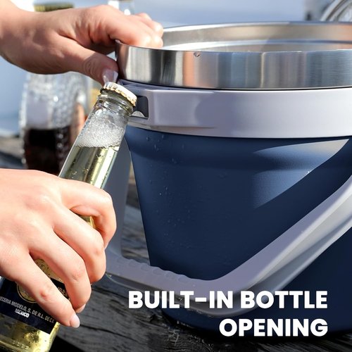 COKTIK 7L Insulated Ice Bucket with Lid,Double Wall Vacuum Stainless Steel Beverage Bucket Keeps Frozen Longer,Holds 6 Longnecks or 3 Bottles of Wine,for Cocktail, Champagne, (Navy,1 Pack)