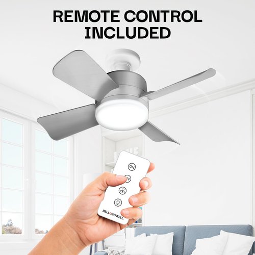 Bell+Howell Socket Fan Light Original โ Warm Light Ceiling Fans with Lights and Remote, Ceiling Fan with Replacement for Light Bulb/Ceiling Fan for Bedroom, Kitchen, Living Room, 1000 Lumens - Silver