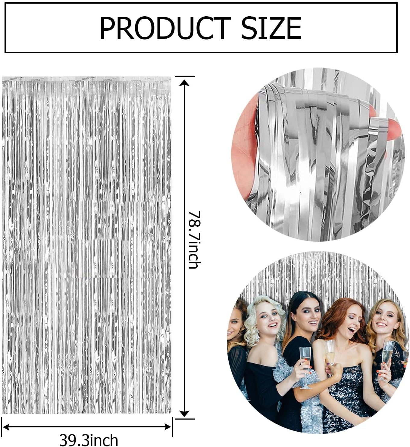 Skiennix Silver Backdrop Curtain - 20 Pack Foil Fringe Decorations for Parties & Events
