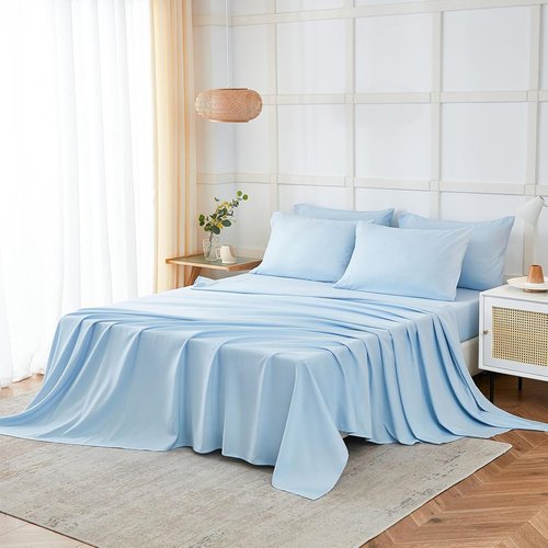 ILAVANDE Queen Sheets Set - Luxury 1800 Series Microfiber - Super Soft & Wrinkle Free - Baby Blue, 6 Pieces