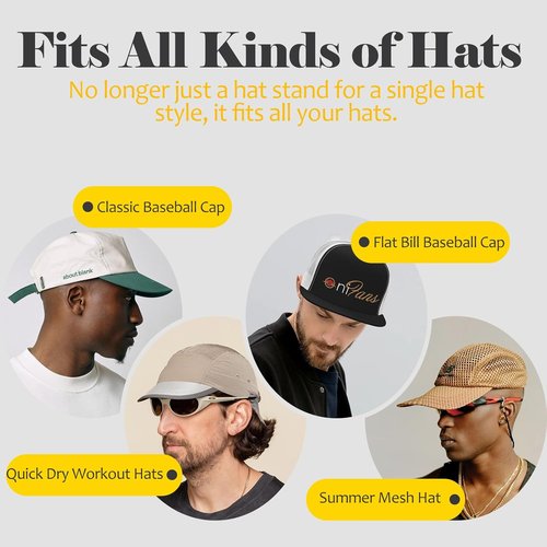 Hat Organizer | Skiennix Baseball Cap Rack - Adhesive Wall Mount, Stylish Black Design