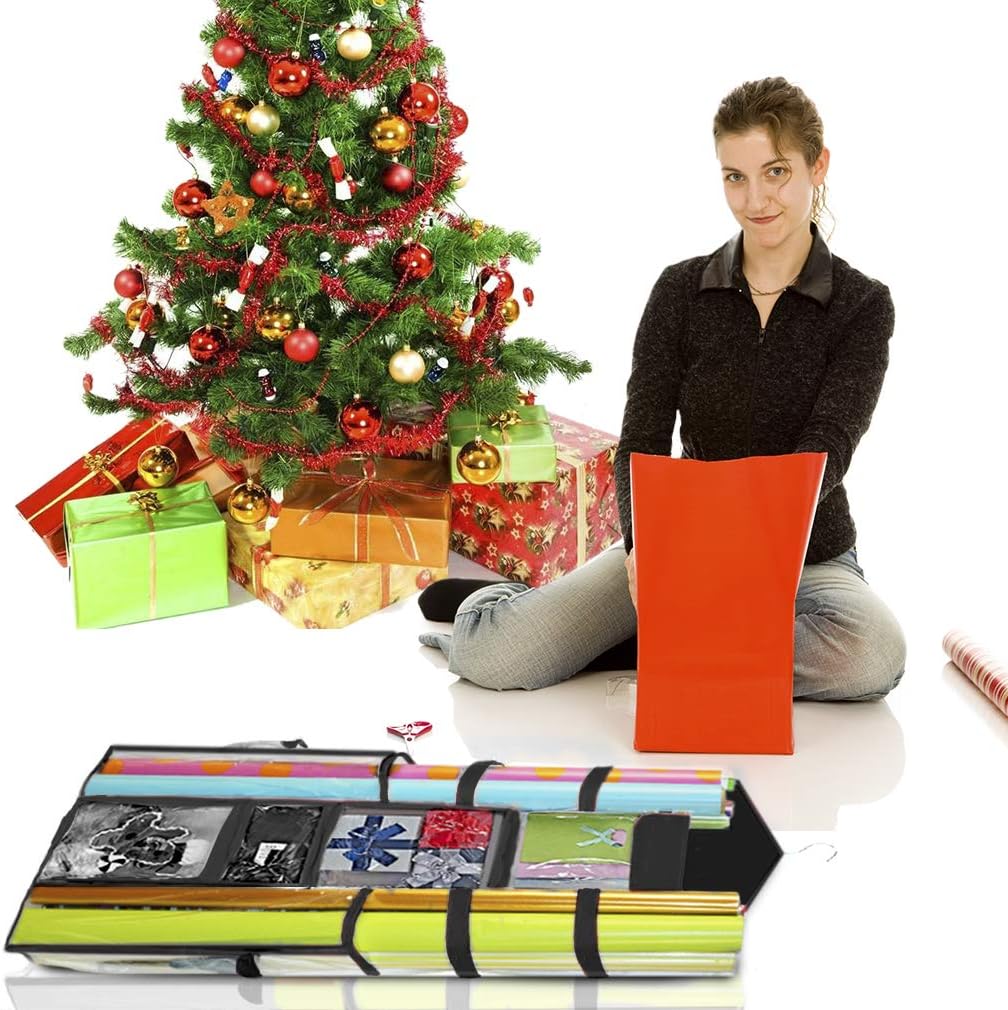 ProPik Wrapping Paper Storage Organizer - Double-Sided Design with Multiple Pockets | Fits 40" Rolls, Black