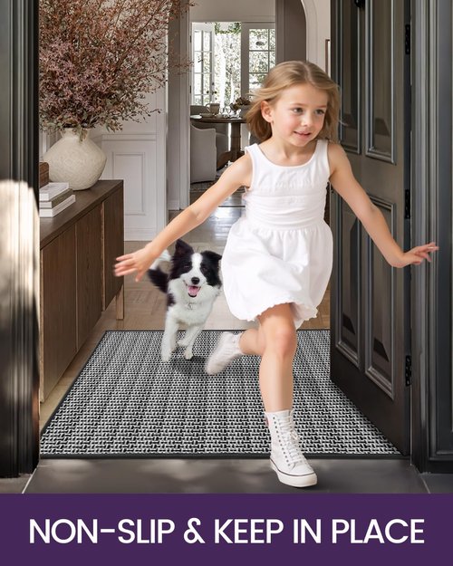 DEXI Door Mat Front Entryway Rugs, Non Slip Rubber Backing Doormat, Absorbent Thin Washable Carpet for Inside House Entrance, 32x48, Black