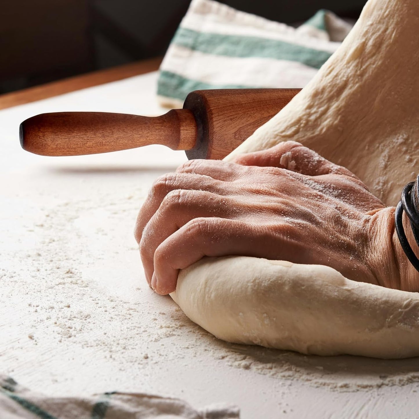 Sapele Wooden Rolling Pin by Classic | 17" Baking Roller with Comfortable Handles