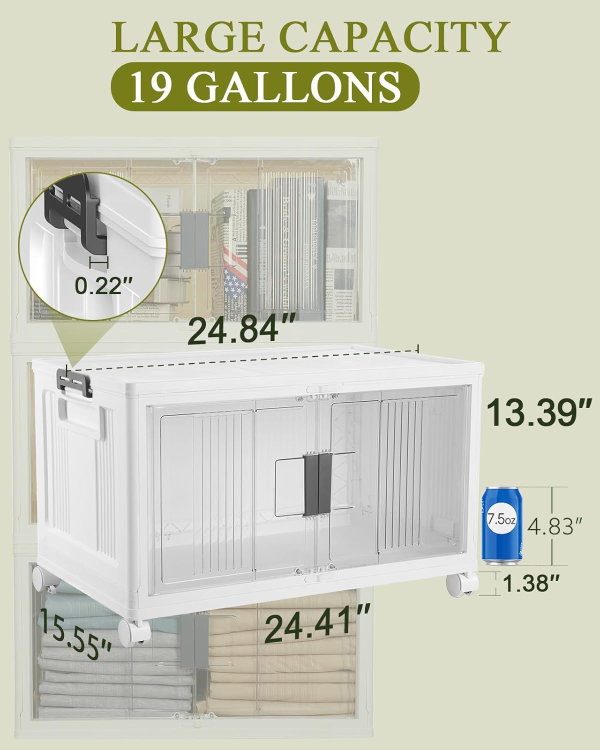 OlarHike 76QT Lockable Storage Bins - Collapsible Plastic Organizer with Lids & Wheels | 3-Pack for Closets & Office