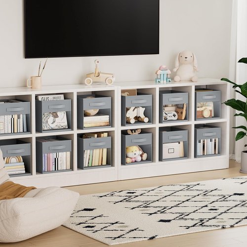 DIMJ Storage Cubes - 11x11 Inch Collapsible Storage Bins with Window | 6-Pack Grey Organizers for Clothes, Toys, Books