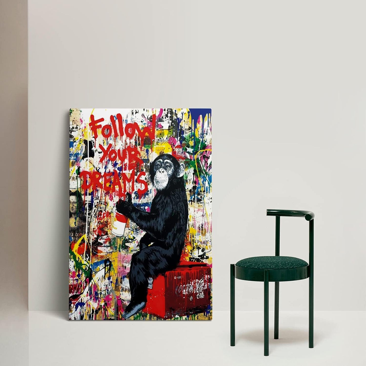 **AKOTAC Monkey Street Graffiti Canvas Print - Follow Your Dreams Animal Art for Living Room & Office Decor**
