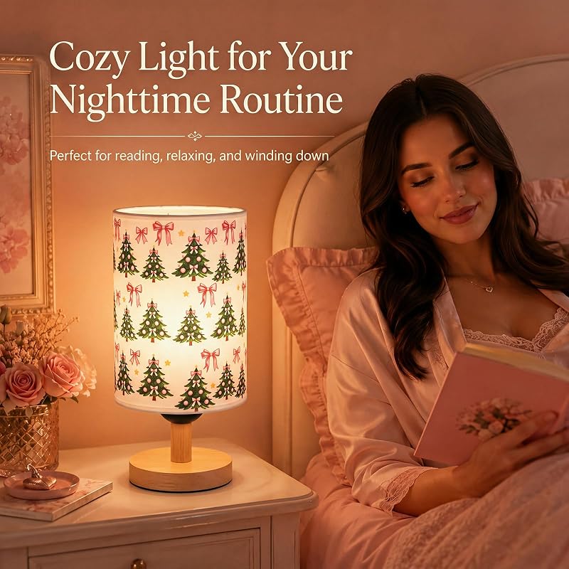 Christmas Table Lamp with Fabric Lampshade - Coquette Tree Pattern