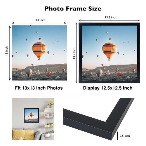 JCJMY 13x13 Picture Frame Black for Wall Hanging, Wall Mounting Horizontally or Vertically, 13 x 13 Square Wall Gallery Poster Photo Frame with Shatter Resistant Plexiglass, Black