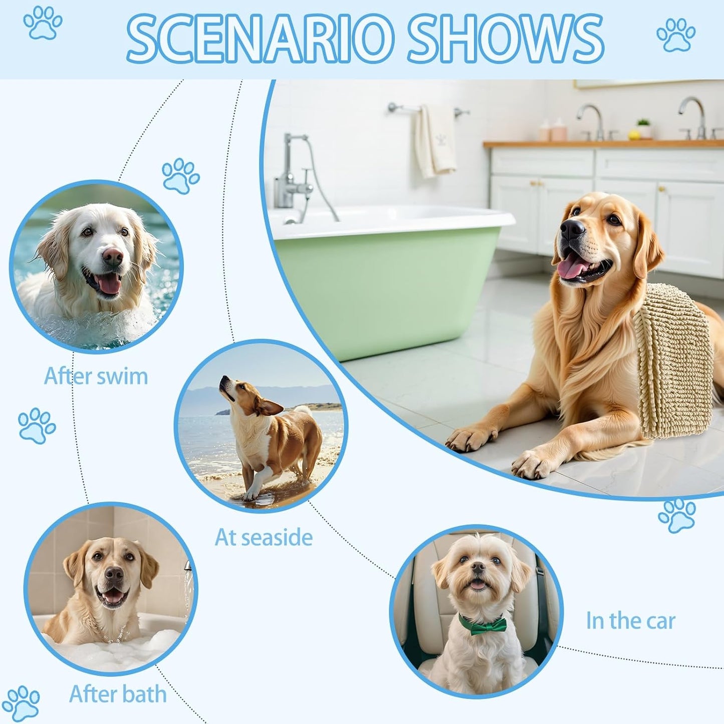 OLANLY Chenille Dog Bath Towel - Ultra Absorbent Quick Dry Plush Towel for Large Dogs & Puppies | 31x13, Beige