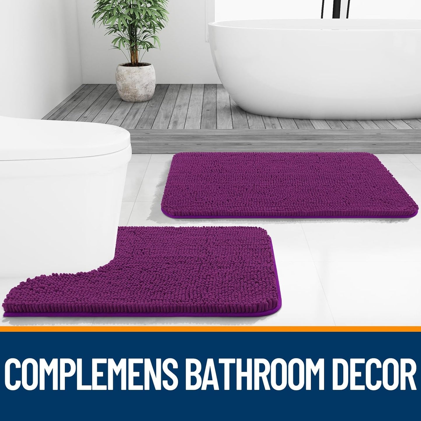 OLANLY Bathroom Rugs - Extra Soft Absorbent Chenille Mats | Quick-Dry, Machine Washable, 36x24, Purple