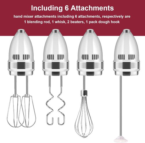 Kitchenaid Hand Mixer Attachments - Stainless Steel Beater, Whisk, Dough Hooks | Set of 6