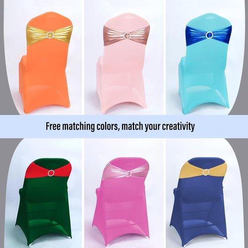 LEBENGURU Gold Spandex Chair Sashes - 50 Premium Stretch Bows with Buckle Slider for Weddings & Events