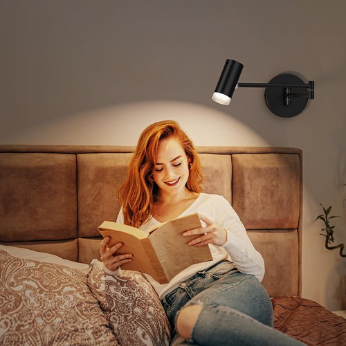 Afyuol Battery Operated Wall Sconces Set of 2, Swing Arm Wall Lamp with Remote Control, Not Hardwired Led Wall Lamp Fixtures Dimmable Wall Light Decor for Bedroom Reading Living Room