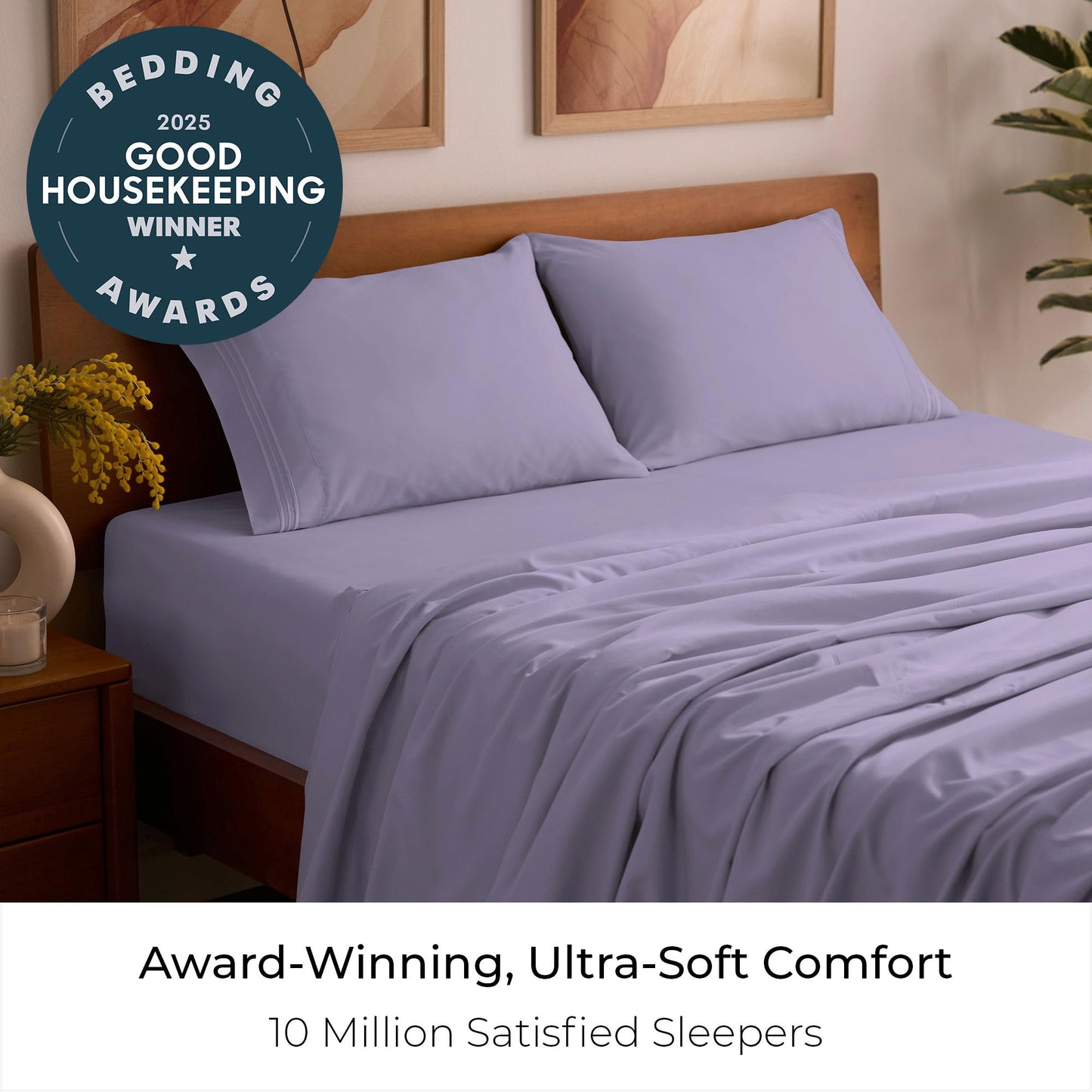 Mellanni Queen Sheets Set - 4 PC Iconic Collection Bedding - Hotel Luxury, Extra Soft, Cooling Bed Sheets - Wrinkle, Fade, Stain Resistant (Queen, Violet)