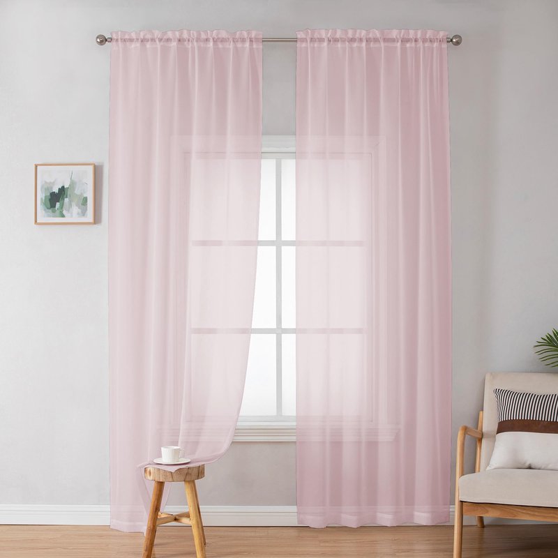 OWEINE Sheer Curtains 90 Inches Long 2 Panels Set, Light Filtering Fimly Voile Solid Blush Window Curtain Panels for Living Room Bedroom, Soft Voile Sheer Curtains & Drapes, Total 84 Inches Width