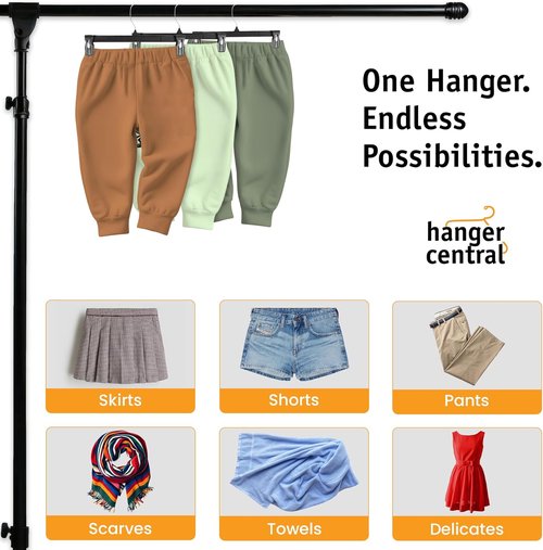 Hanger Central 30 Pack Pants Hangers - Heavy Duty Non-Slip Clips for Skirts & Pants - 10 Inch Black