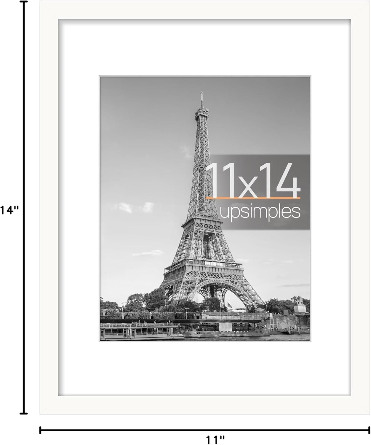Upsimples 11x14 Picture Frame - Versatile Display for 8x10 Photos with Mat or 11x14 Without Mat - White, 1 Pack