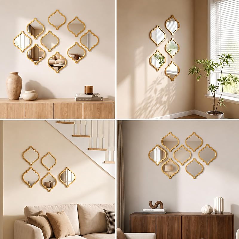 12-Piece Acrylic Mirror Tile Set for Wall Decor - Self-Adhesive Gold Diamonds