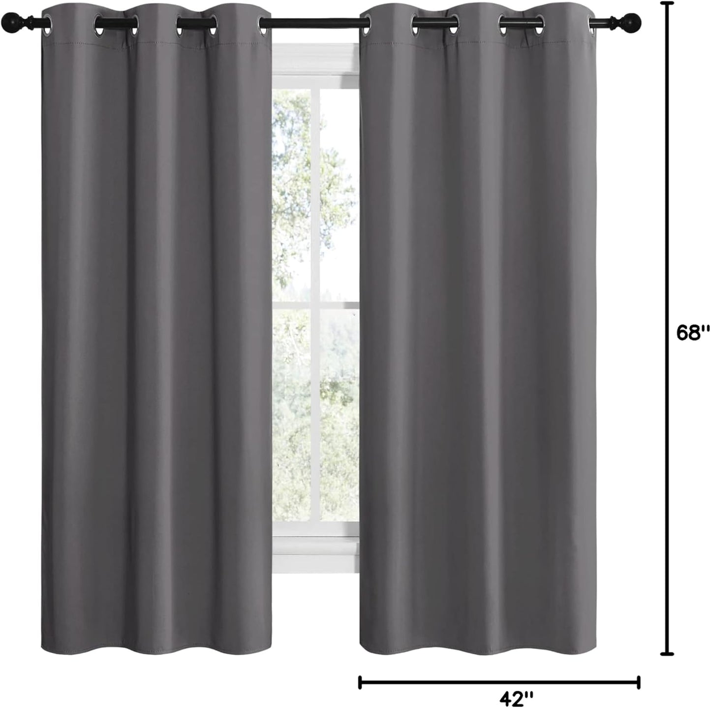 NICETOWN Grey Blackout Curtain Panels - Thermal Insulated Grommet Top Draperies | 2 Panels, W42 x L68-inch