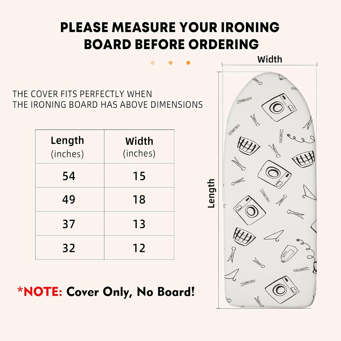 Seiritex Over The Door Ironing Board Cover - Heat Reflective 3-Layer Padding | 13 x 37 Inch, White