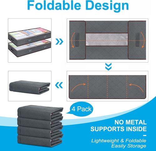 Budding Joy 90L Under Bed Storage Containers - Foldable Closet Organizers for Linens, Blankets & More | Grey