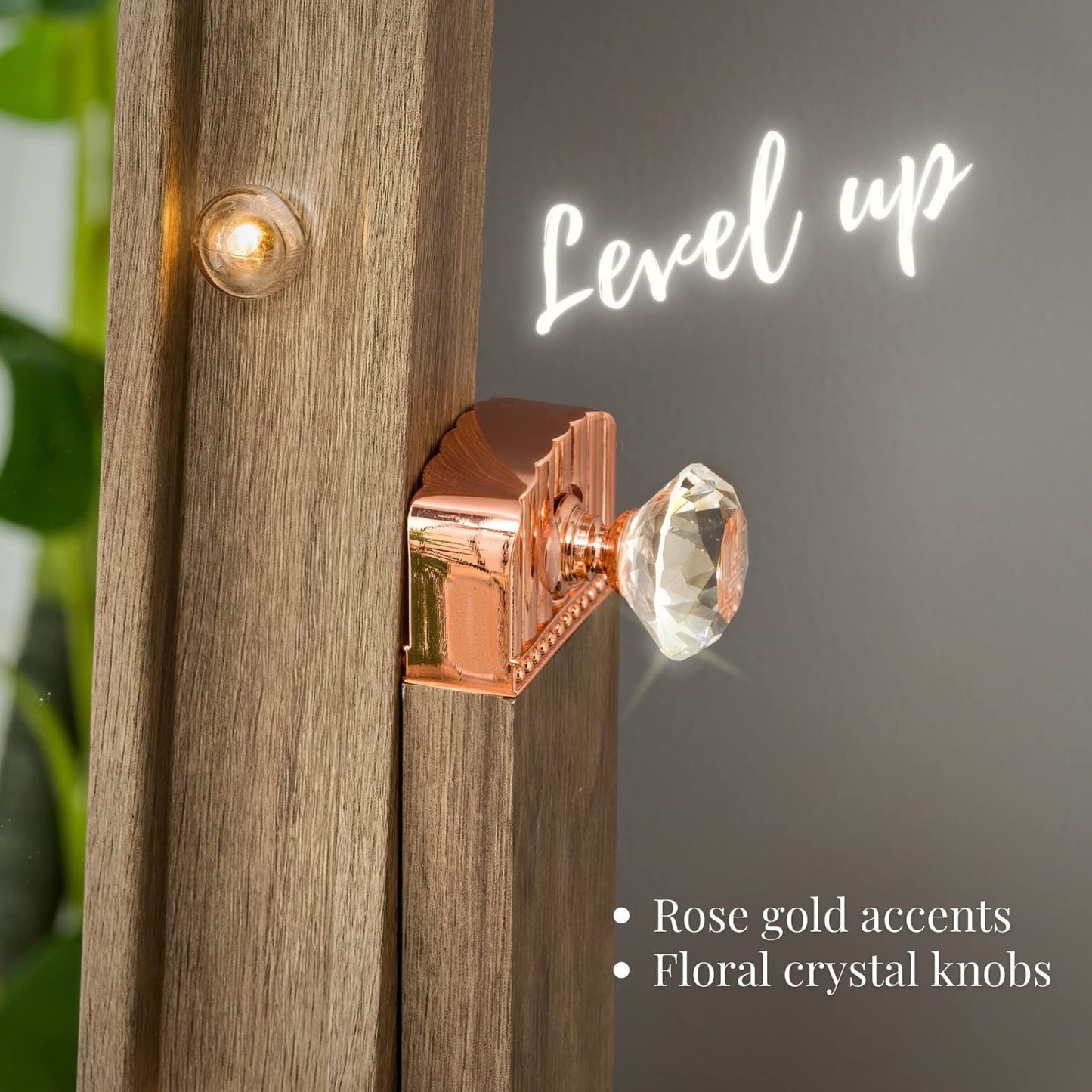 LUXFURNI Floor & Full Length Mirrors, Large Free Standing Body Mirror with Lights, Tall Cheval Mirror for Bedroom (Rustic Brown)