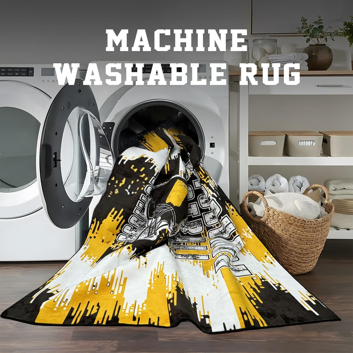 YANGUMGUAN Pittsburgh Living Room Rug for Bedroom Machine Washable Football Sports Area Rugs Carpet Non-Slip Backing for Boys and Man Cave Decor 5x7