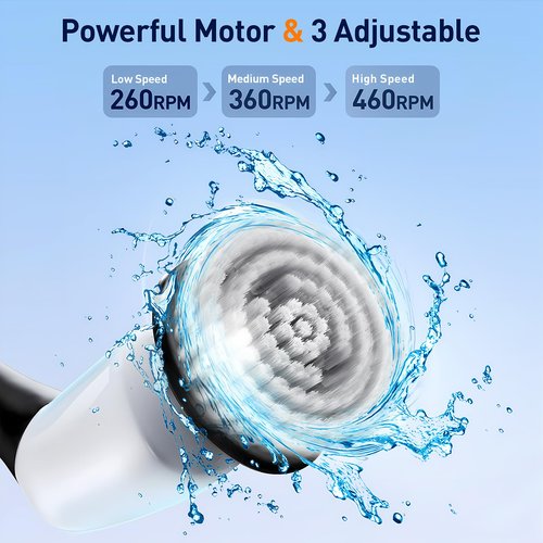Electric Spin Scrubber, Cordless Cleaning Brush with 8 Replaceable Brush Heads, Shower Cleaning Brush, Power Scrubber with 3 Adjustable Speeds,Adjustable & Detachable Long Handle,Voice Prompt