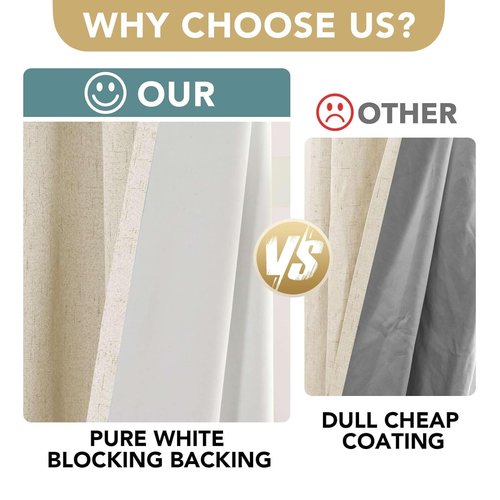 H.VERSAILTEX Linen Curtains 100% Blackout Curtains for Bedroom 90 inch Long Full Light Blocking Nature Linen Blended Window Curtains for Living Room Nickel Grommet (2 Panels, Bleached Sand)