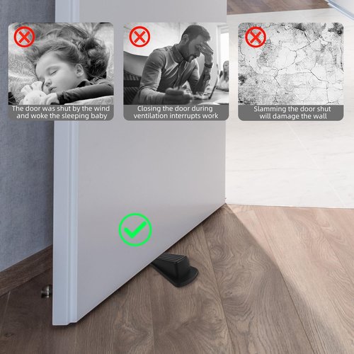 JZWBLILY Door Stoppers - Premium Rubber Wedge for Heavy Duty Doors | Sturdy & Stackable (Black, 2 Pack)