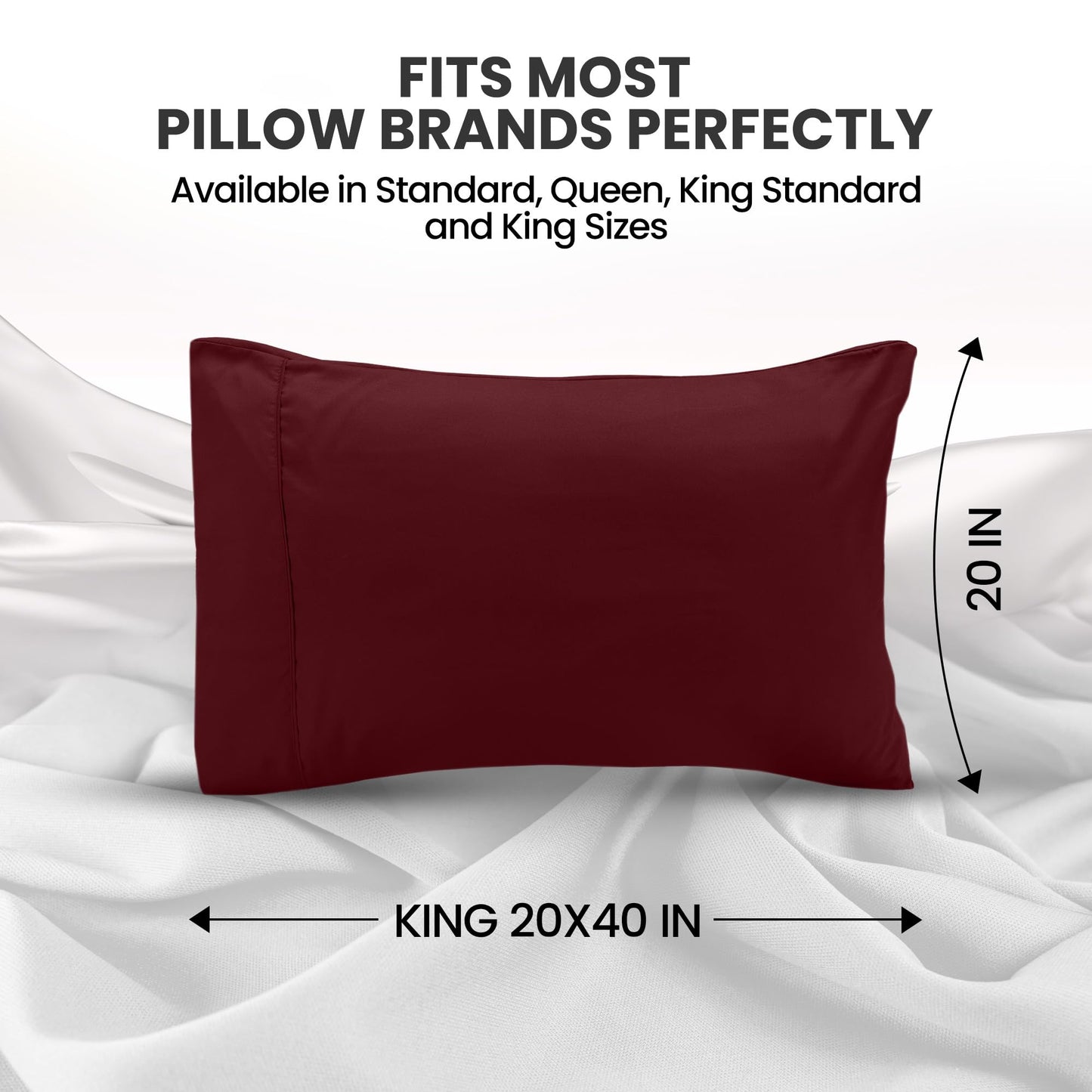 Utopia Bedding King Pillow Cases - 2 Pack - Envelope Closure - Soft Brushed Microfiber Fabric - Shrinkage and Fade Resistant Pillow Covers King Size 20 X 40 Inches (King, Burgundy)