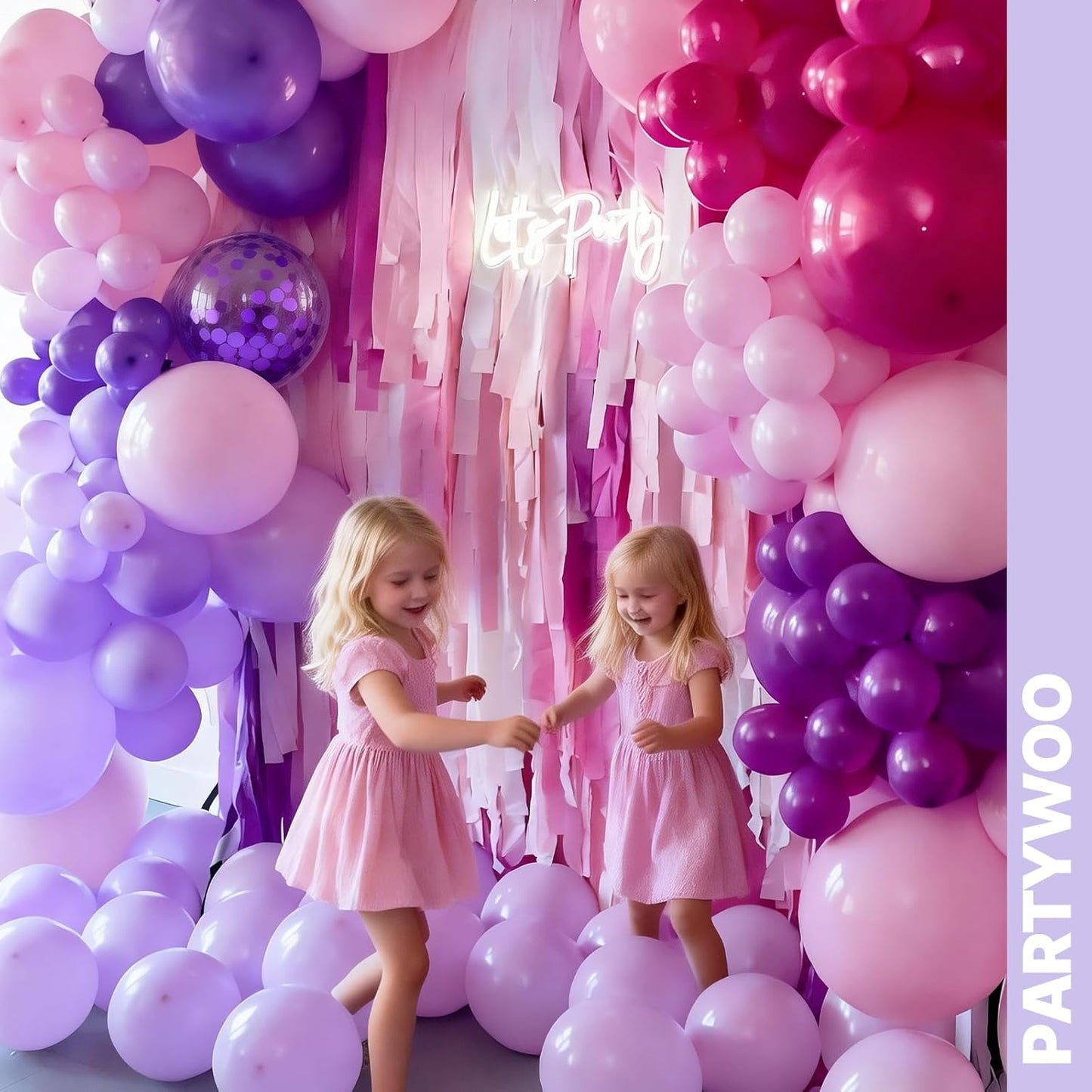 PartyWoo 12-Inch Pink & Purple Balloons - 66pcs Pastel Metallic & Confetti for Baby Shower & Birthday Decor