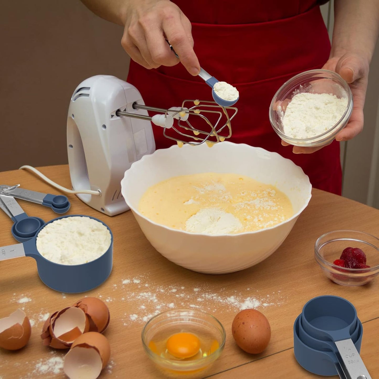 TILUCK Measuring Cups & Spoons Set - Stackable Kitchen Gadgets with Stainless Steel Handles | Blue