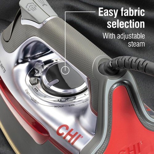 CHI Steam Iron for Clothes with 300+ Holes for Powerful Steam ing, Temperature Guide Dial, 1700 Watts, XL 10’ Cord, 3-Way Auto Shutoff, Titanium Infused Ceramic Soleplate, Silver (13101)