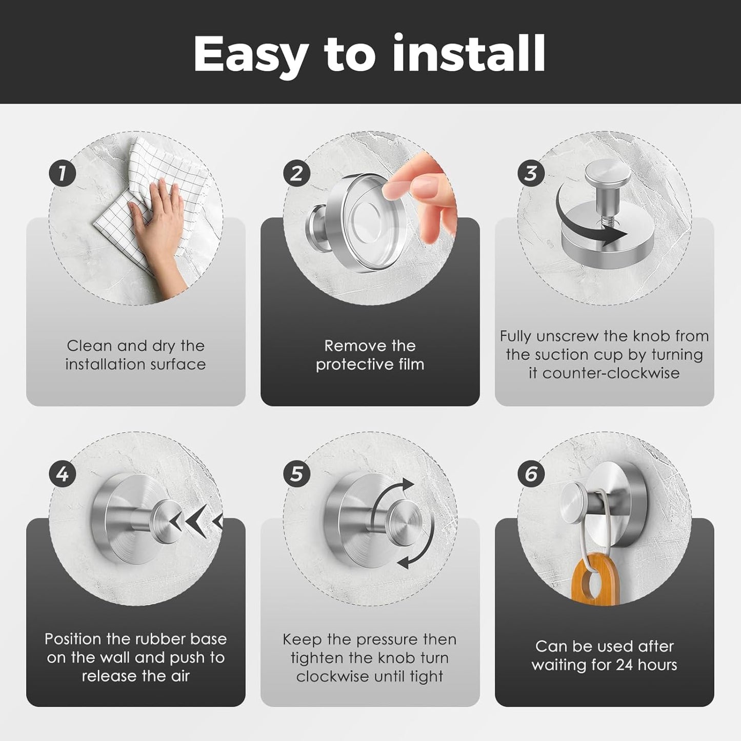Skiennix Shower Hooks - Removable Suction Cup Design for Glass Windows | 4-Pack Silver
