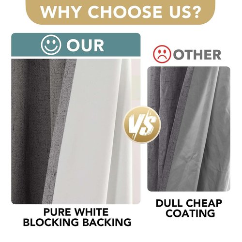 H.VERSAILTEX Linen Curtains 100% Blackout Curtains for Bedroom 90 inch Long Full Light Blocking Nature Linen Blended Window Curtains for Living Room Nickel Grommet (2 Panels, Grey)