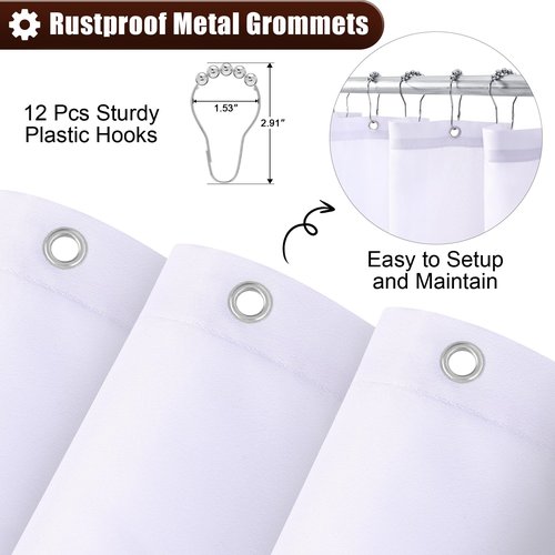 OLANLY Luxury Brown and White Ombre Shower Curtain Sets with 12 Hooks, Waterproof and Washable Decorative Shower Curtains for Bathroom, 72x72 Inches