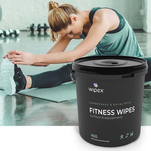 Wipex Yoga Mat Cleaner Wipes, EWG Verified, 400 Ct Plant-Based Lemongrass, Eucalyptus & Vinegar Wipes for Gym & Fitness Equipment & All Purpose Gym Cleaning - Safe for Peloton Bikes & Treadmills