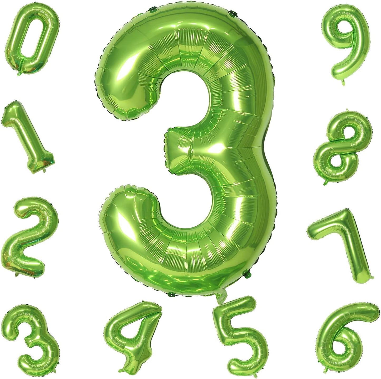 Skiennix 40-Inch Green Number 3 Balloons - Self-Inflating Foil Mylar for Birthday Parties & Anniversaries