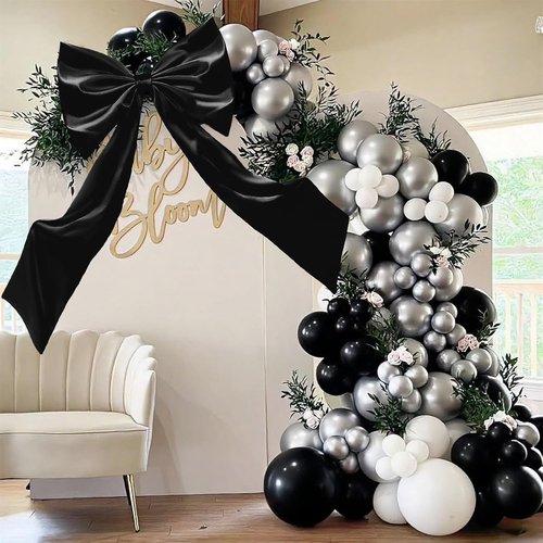 Coquette Large Satin Bow - 24 x 42 Inches | Giant Black Ribbon Tie for Room Decor & Party Backdrop
