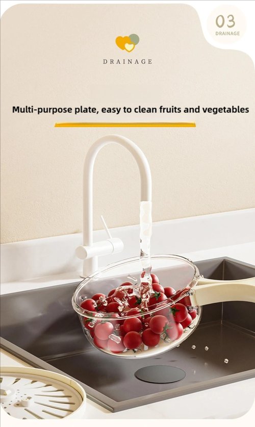 2025 Upgrade New Kitchen Draining Basket, Multi-use Fruit and Vegetable Washing Bowl with Handle, 2 in 1 Draining and Preservation Container with Strainer and Lid (White,1)