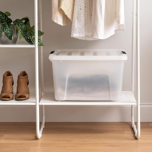 IRIS USA 40 Qt Stackable Plastic Storage Bins - BPA-Free, Durable Lids, 4 Pack | Pearl Color